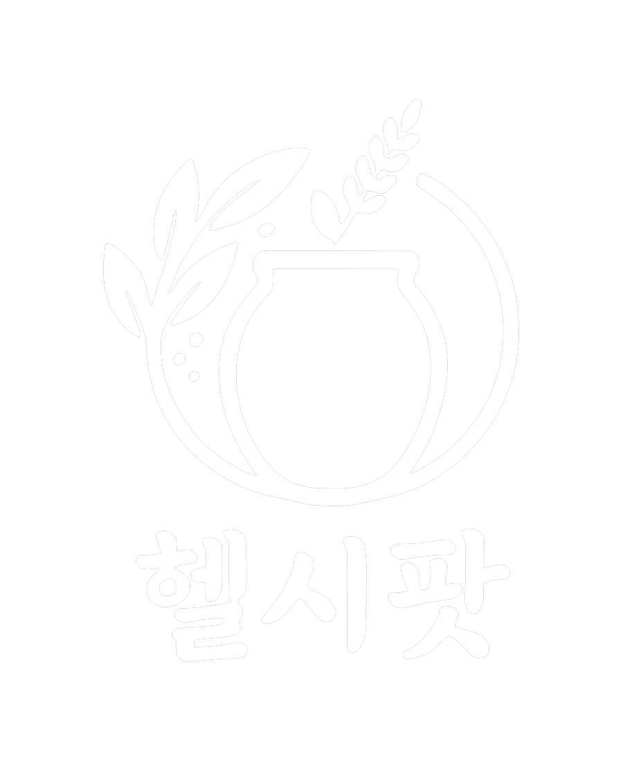 헬시팟 흰색 로고 — 짙은 녹색 바탕